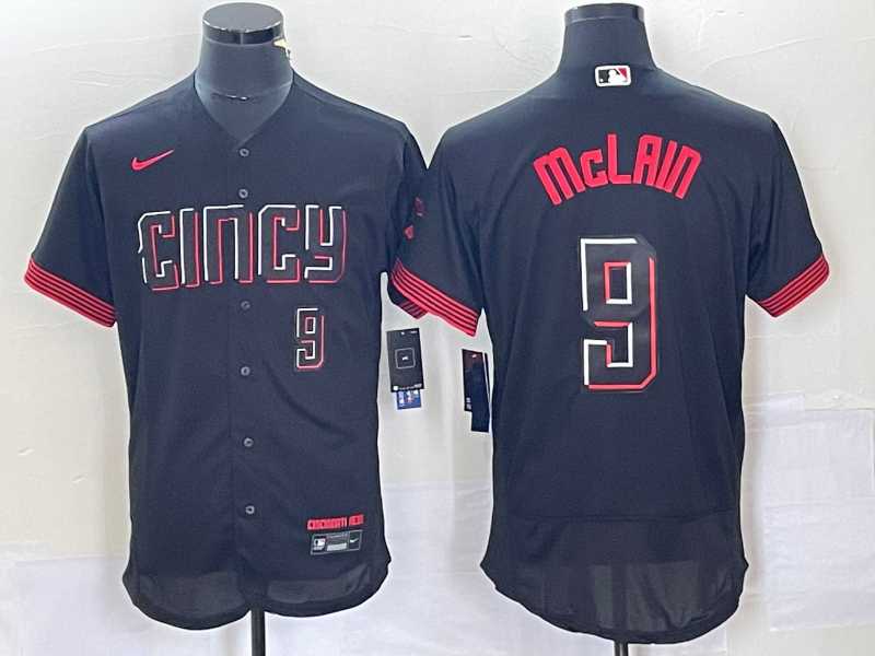 Mens Cincinnati Reds #9 Matt McLain Number Black 2023 City Connect Flex Base Stitched Jersey2